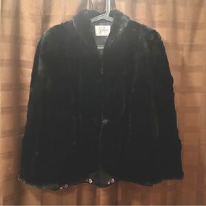 Williges of Sioux City since 1892 Vintage Black Faux Fur Cape Coat monogrammed